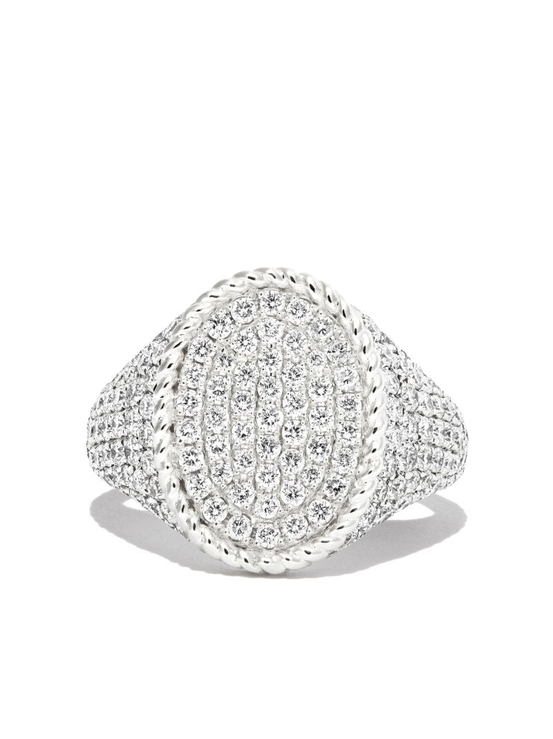 18k White Gold Chevaliere Diamond Signet Ring