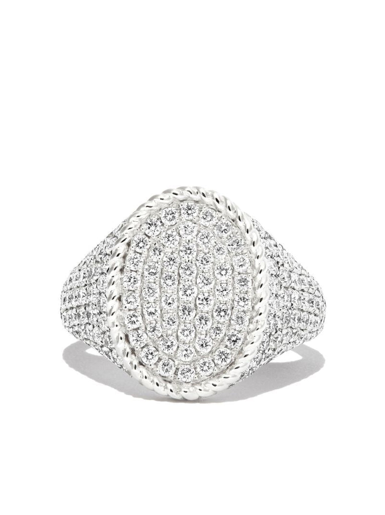 18k White Gold Chevaliere Diamond Signet Ring