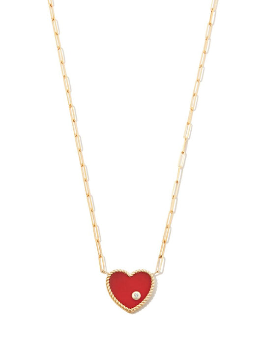 18k Yellow Gold Agate Heart Pendant Necklace