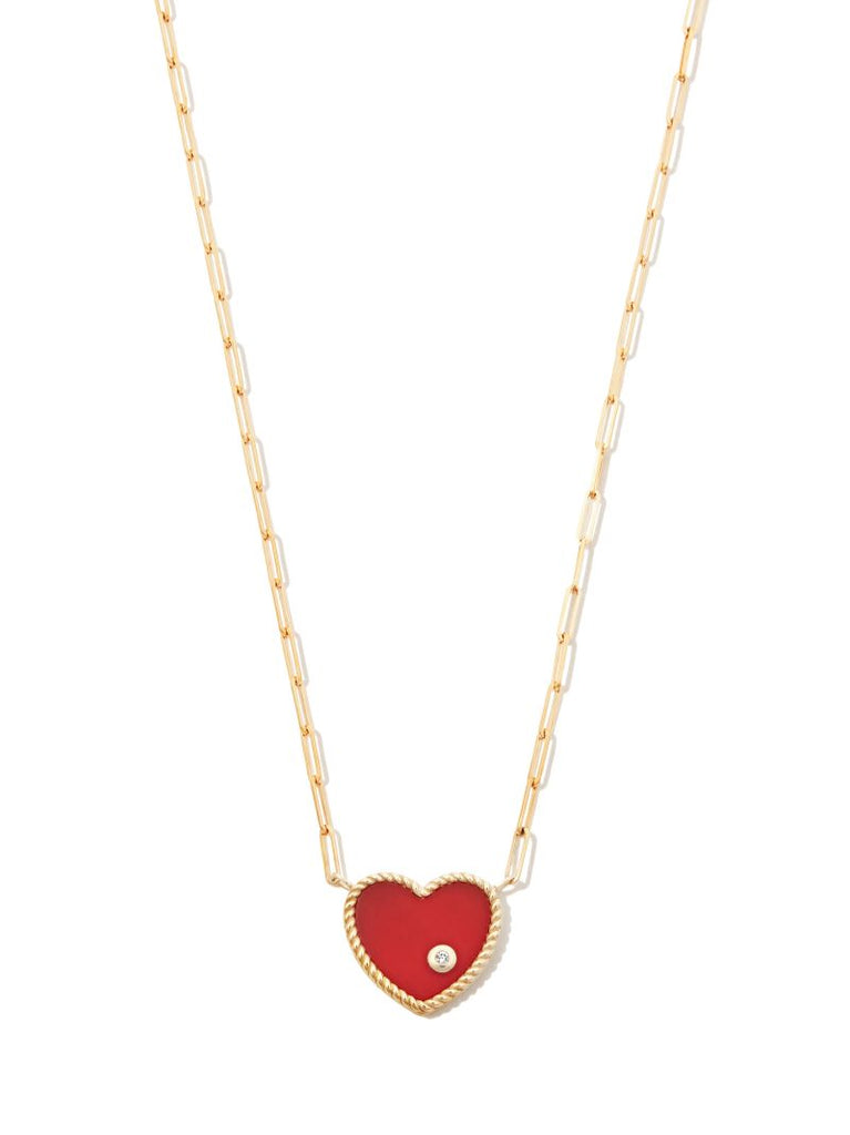 18k Yellow Gold Agate Heart Pendant Necklace