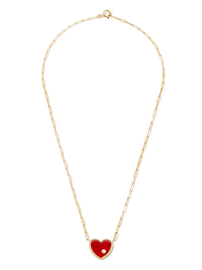 18k Yellow Gold Agate Heart Pendant Necklace