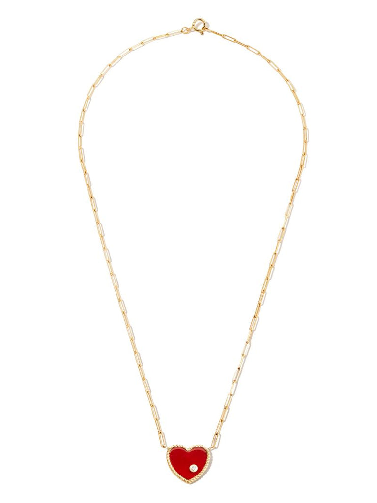 18k Yellow Gold Agate Heart Pendant Necklace