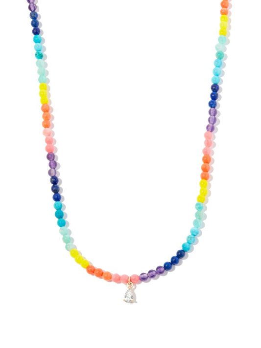 9k Yellow Gold Rainbow Gemstone Diamond Choker Necklace
