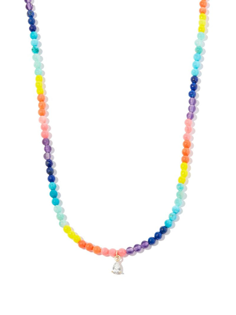 9k Yellow Gold Rainbow Gemstone Diamond Choker Necklace