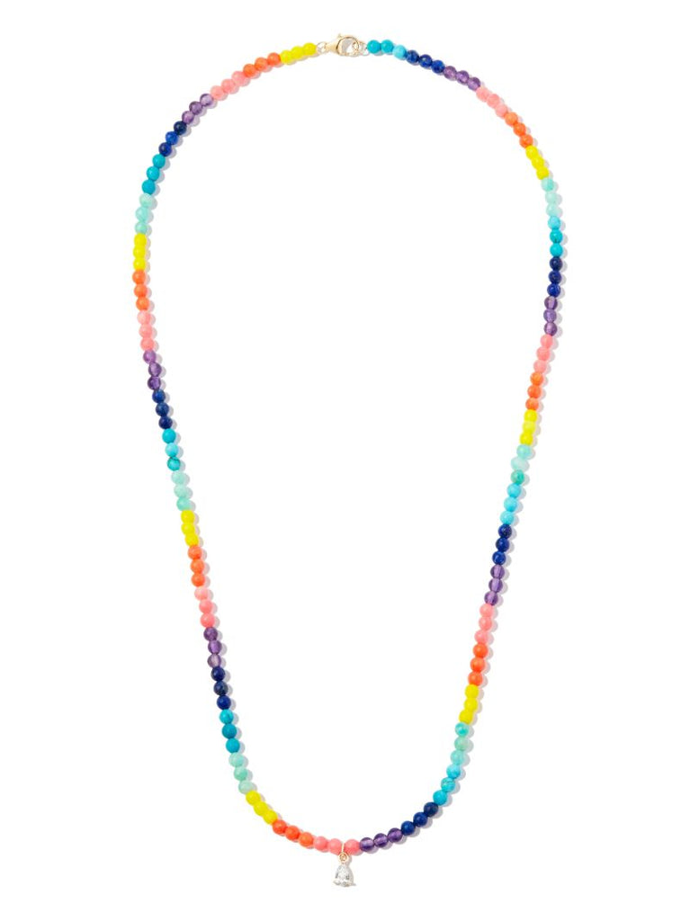 9k Yellow Gold Rainbow Gemstone Diamond Choker Necklace