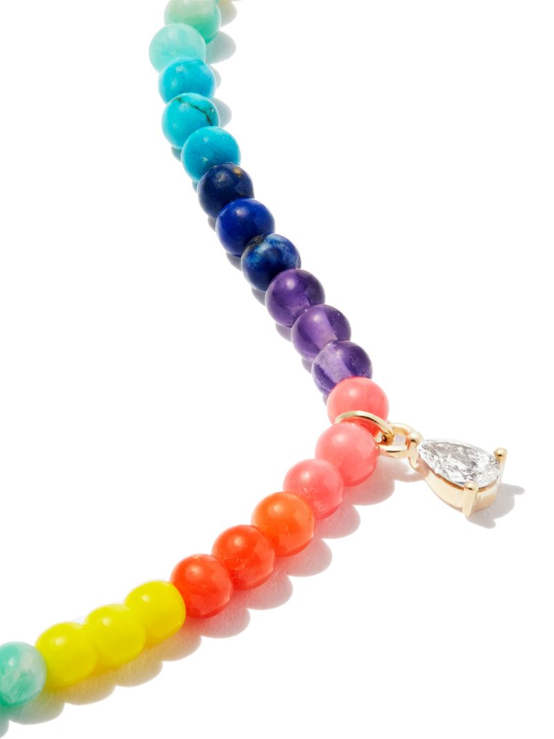 9k Yellow Gold Rainbow Gemstone Diamond Choker Necklace