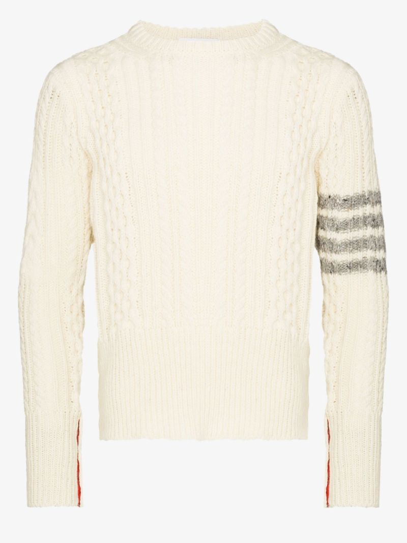Neutral 4-bar Stripe Cable-knit Sweater
