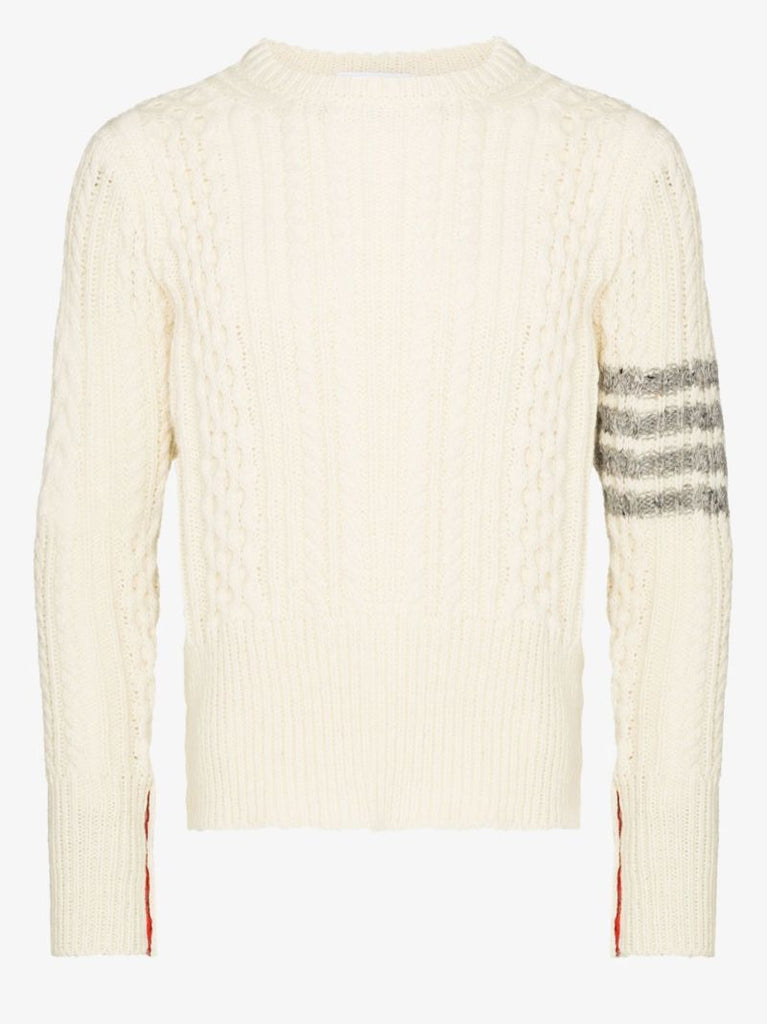 Neutral 4-bar Stripe Cable-knit Sweater