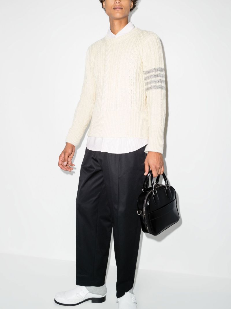 Neutral 4-bar Stripe Cable-knit Sweater
