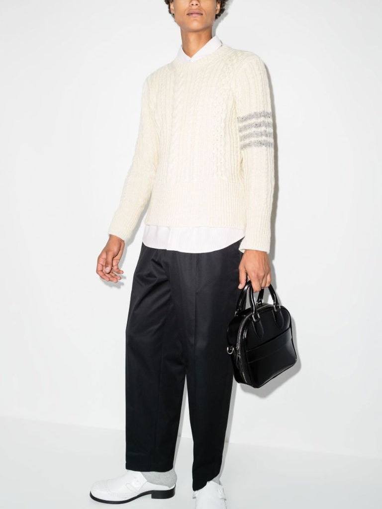 Neutral 4-bar Stripe Cable-knit Sweater