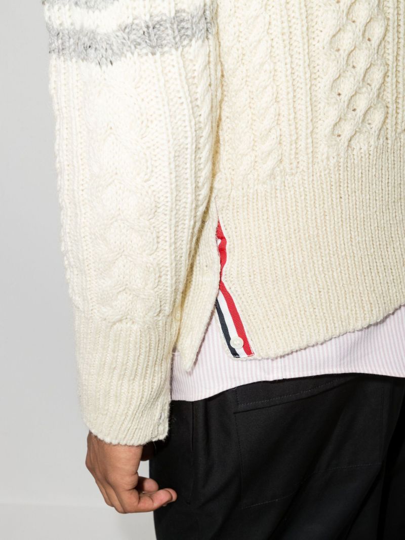 Neutral 4-bar Stripe Cable-knit Sweater