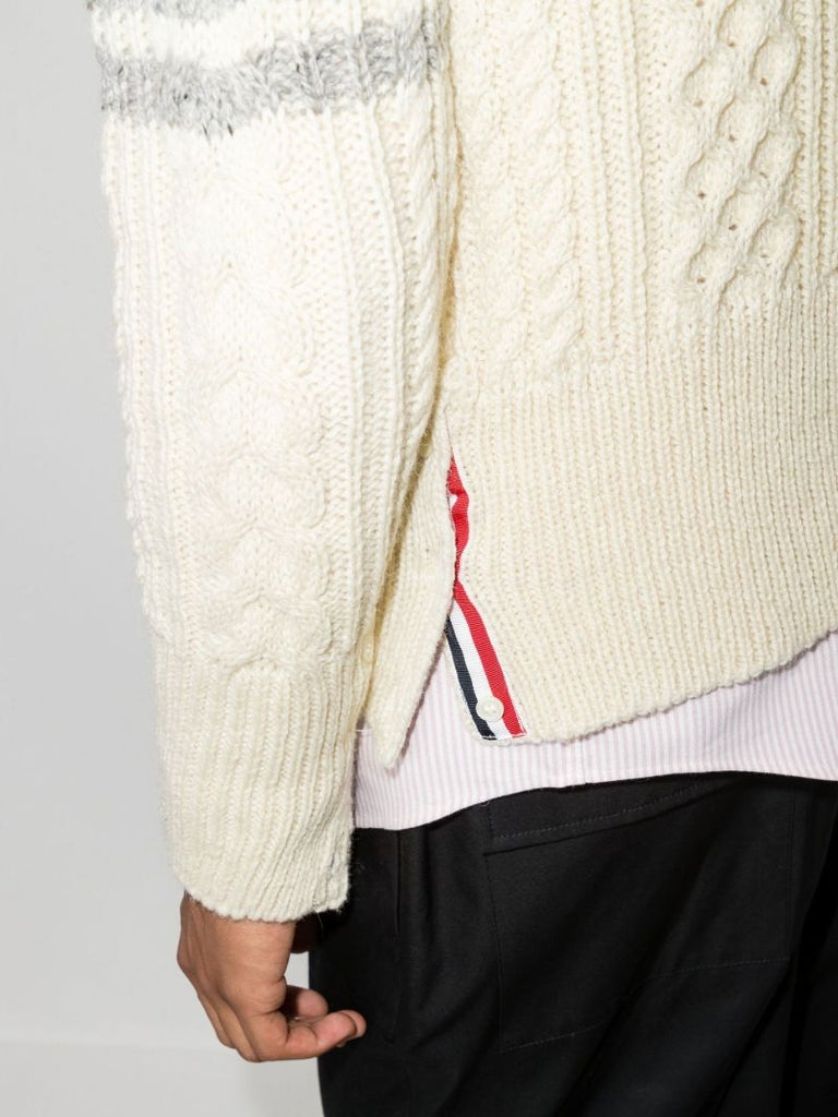 Neutral 4-bar Stripe Cable-knit Sweater