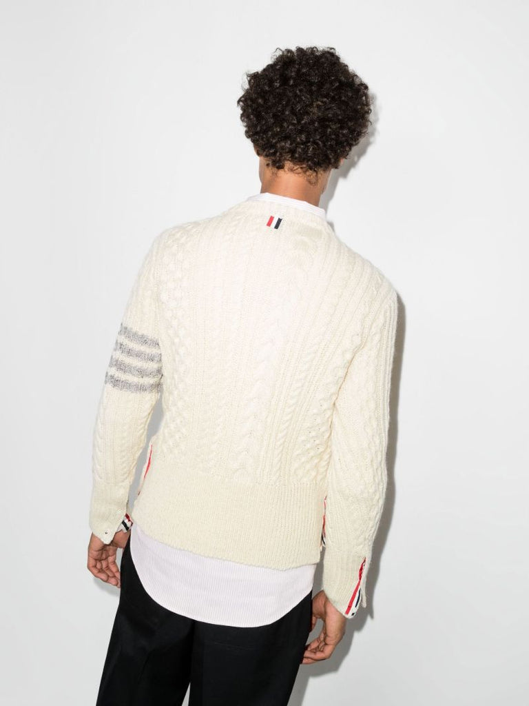 Neutral 4-bar Stripe Cable-knit Sweater