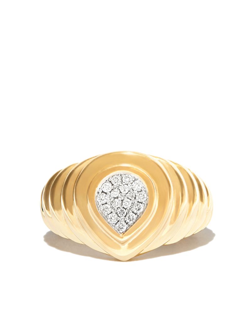 9k Yellow Gold Pear Diamond Signet Ring