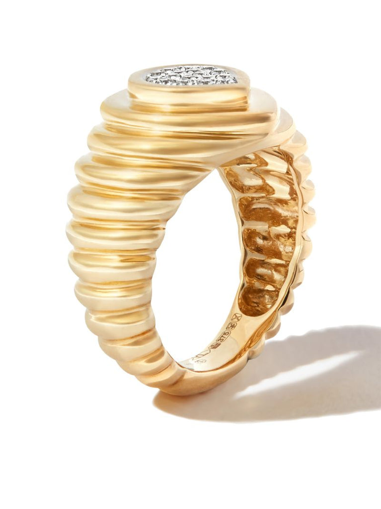 9k Yellow Gold Pear Diamond Signet Ring