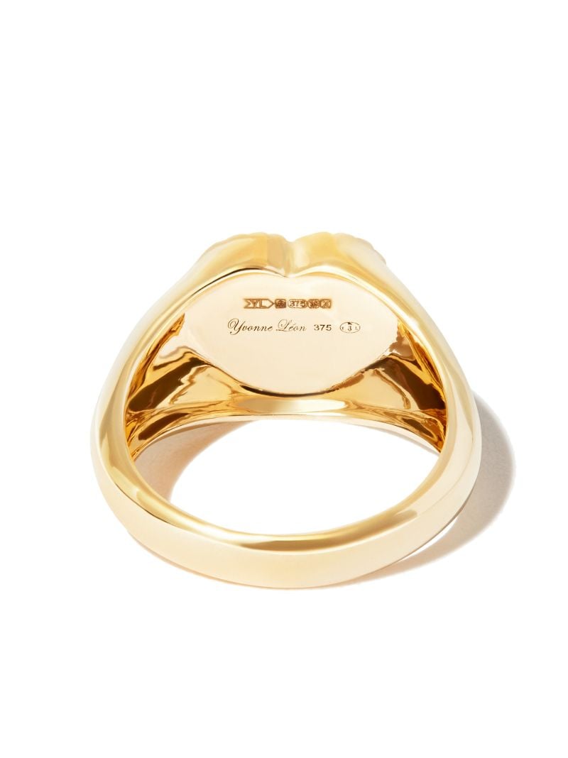 9k Yellow Gold Agate Diamond Heart Signet Ring