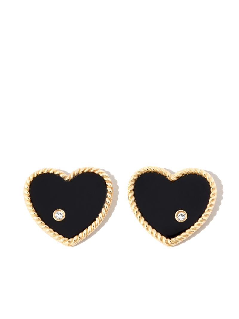 9k Yellow Gold Onyx Heart Stud Earrings