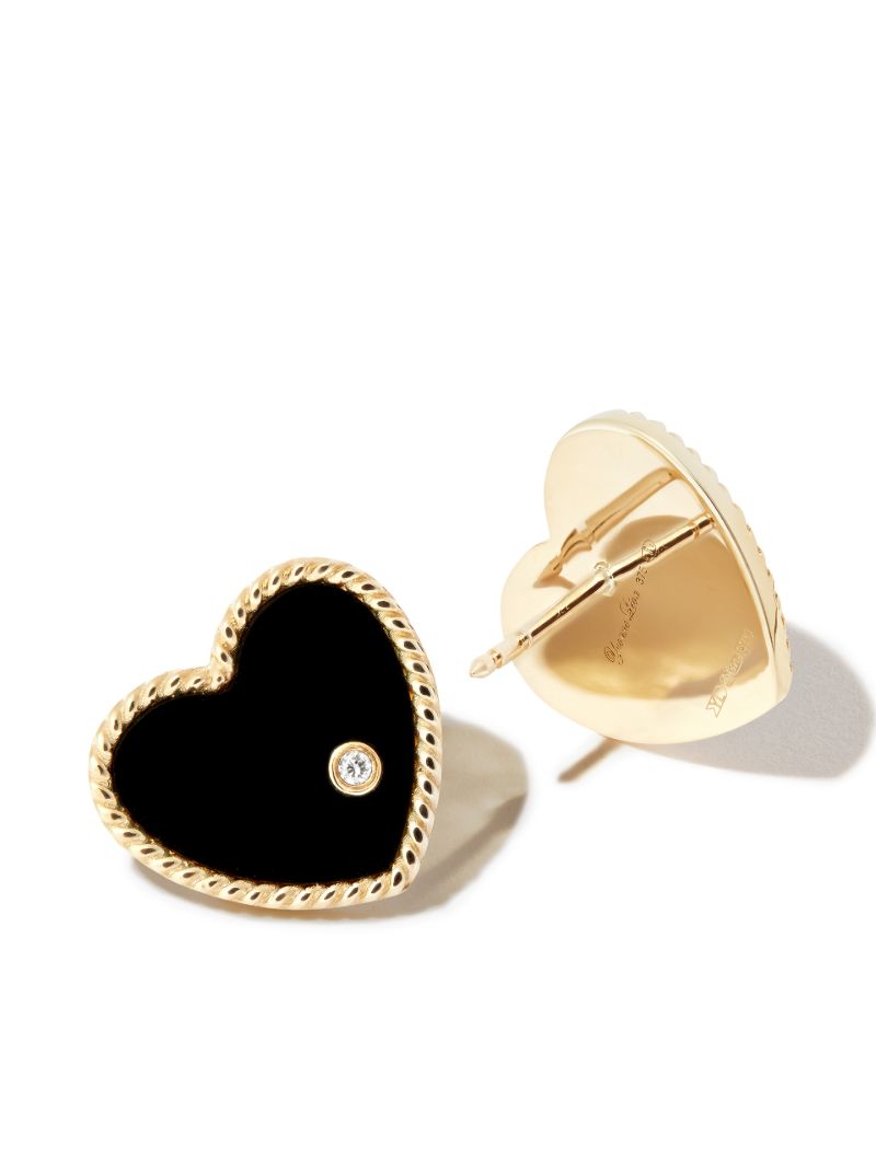 9k Yellow Gold Onyx Heart Stud Earrings