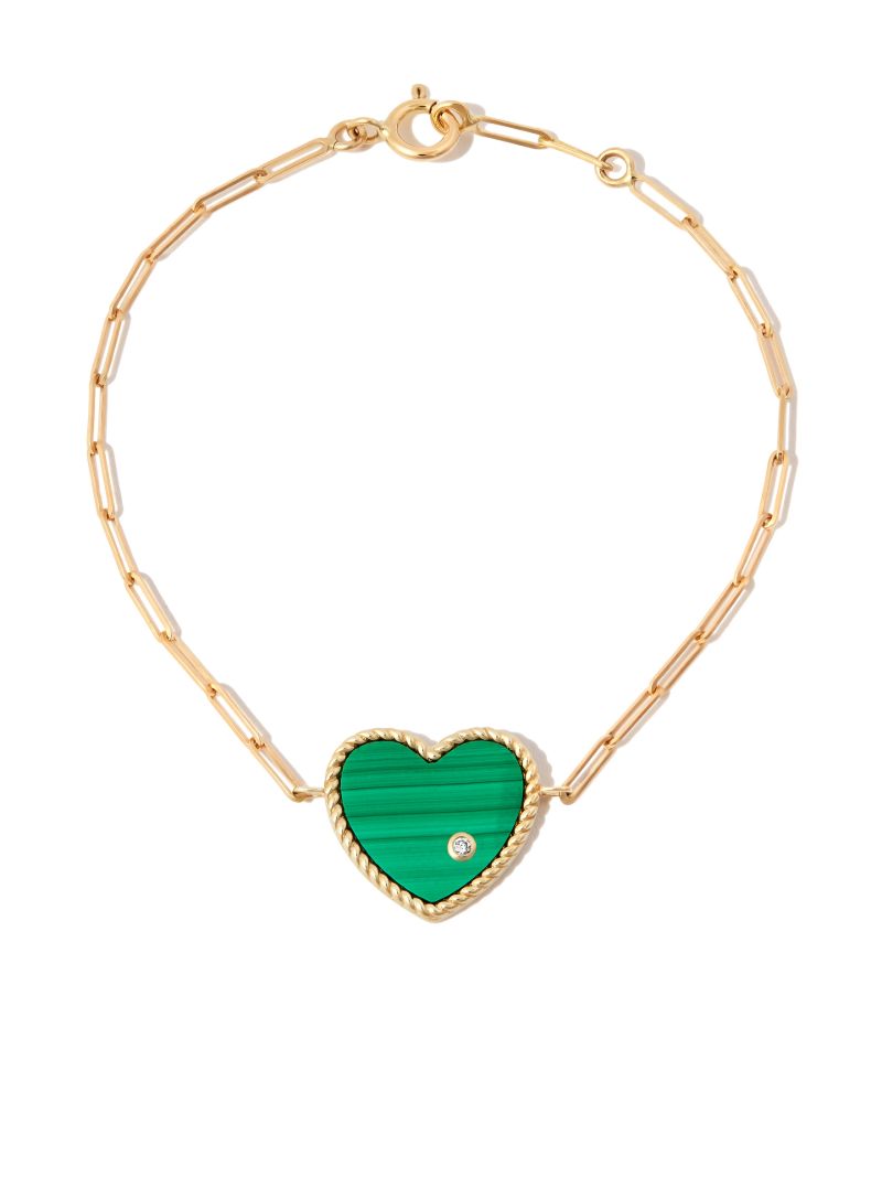 18k Yellow Gold Malachite Heart Pendant Bracelet