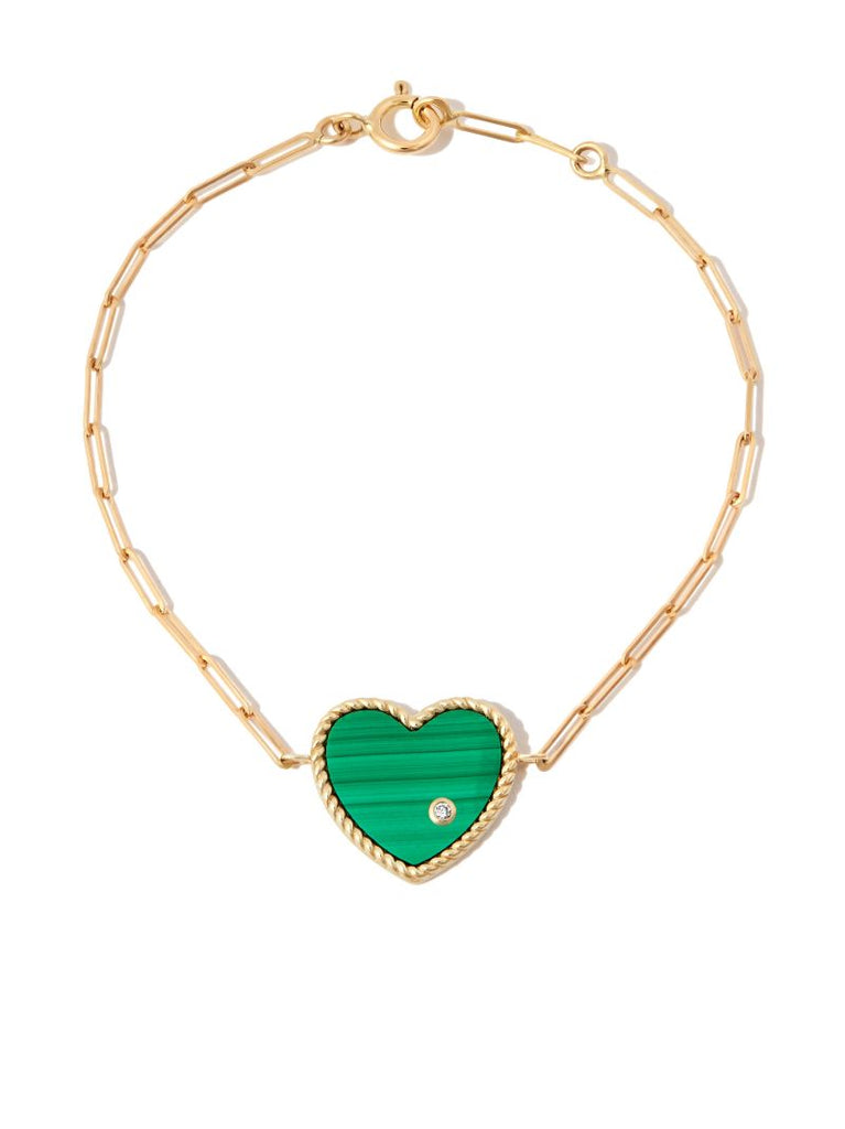 18k Yellow Gold Malachite Heart Pendant Bracelet