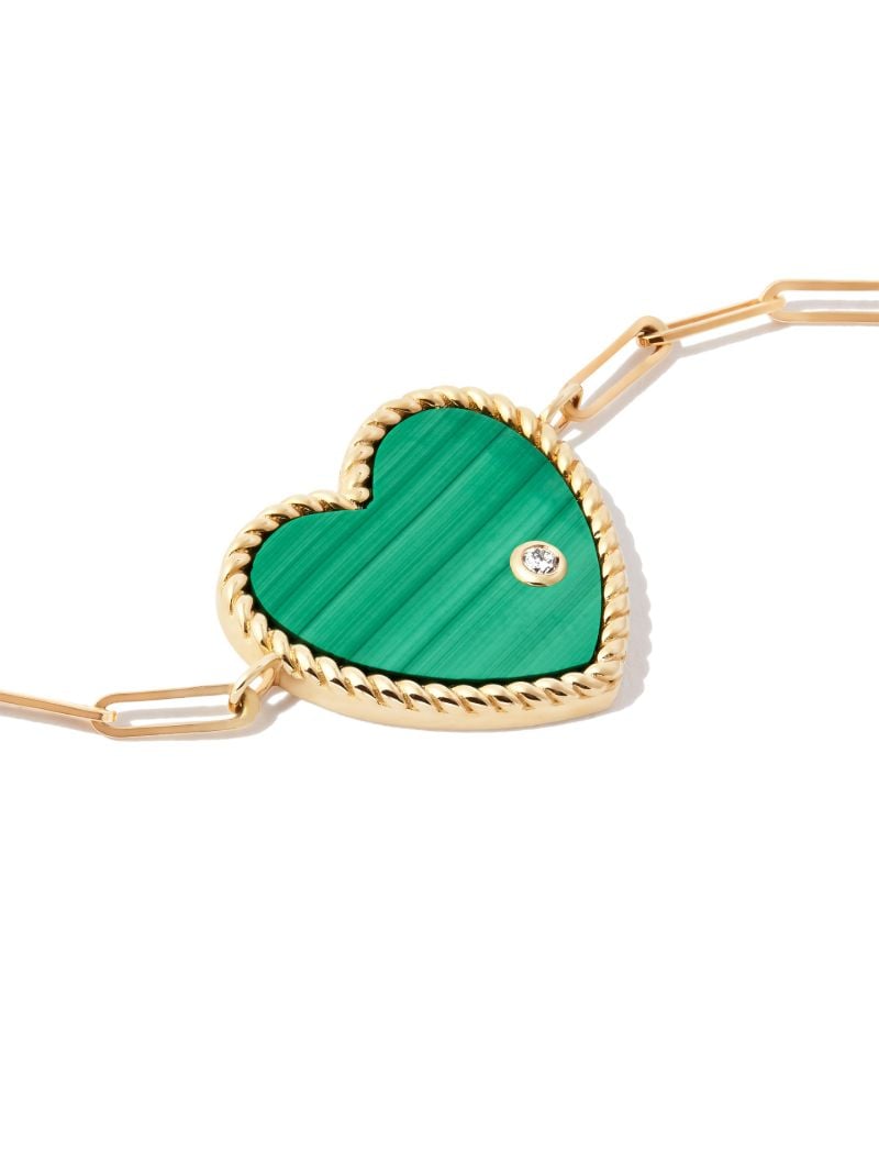 18k Yellow Gold Malachite Heart Pendant Bracelet