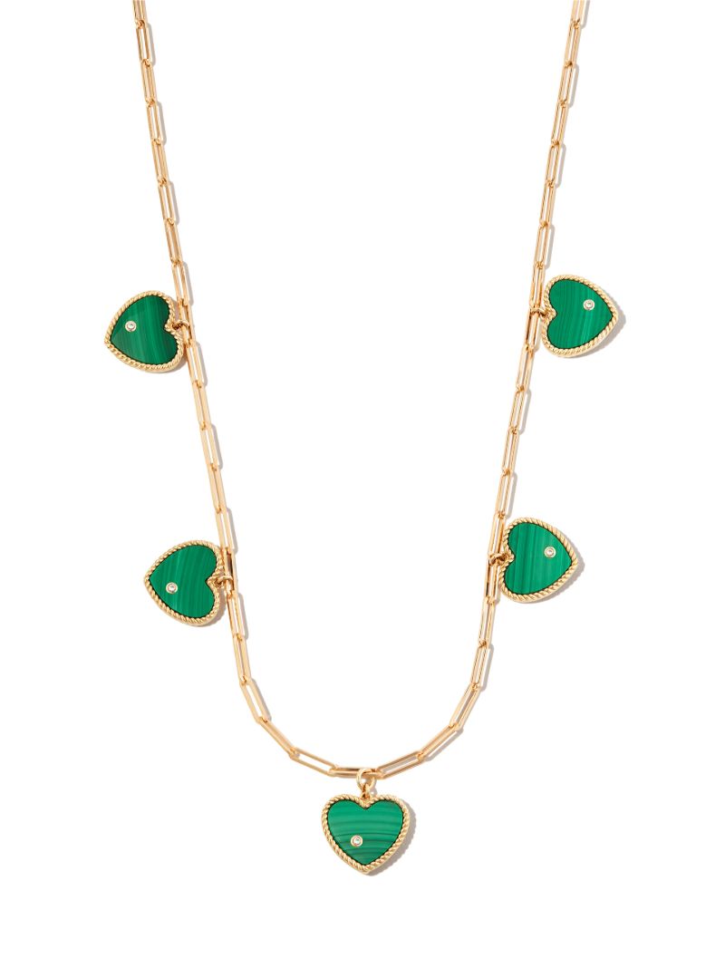 18k Yellow Gold Malachite Heart Pendant Necklace