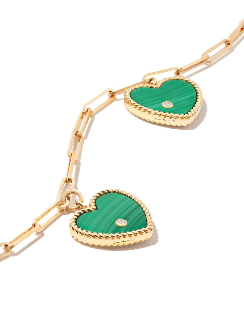 18k Yellow Gold Malachite Heart Pendant Necklace
