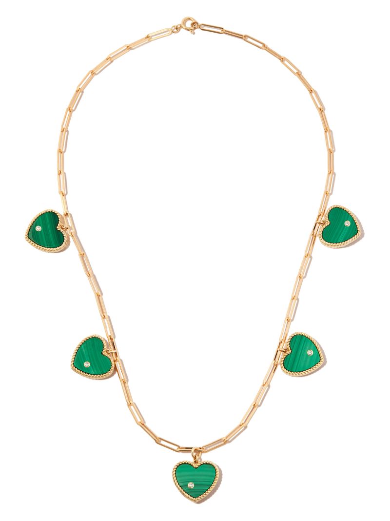 18k Yellow Gold Malachite Heart Pendant Necklace