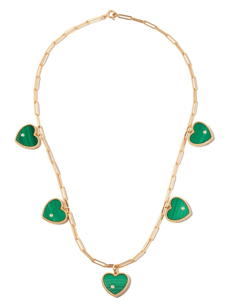 18k Yellow Gold Malachite Heart Pendant Necklace