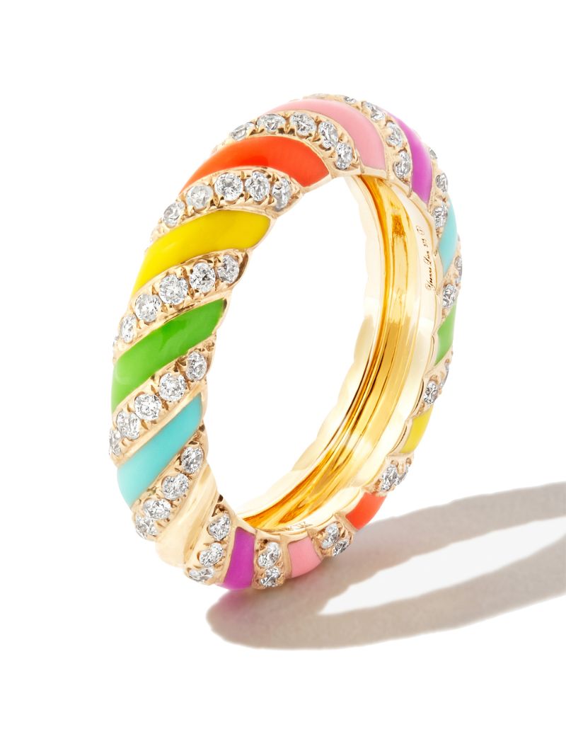 9k Yellow Gold Alliance Torsade Rainbow Diamond Ring