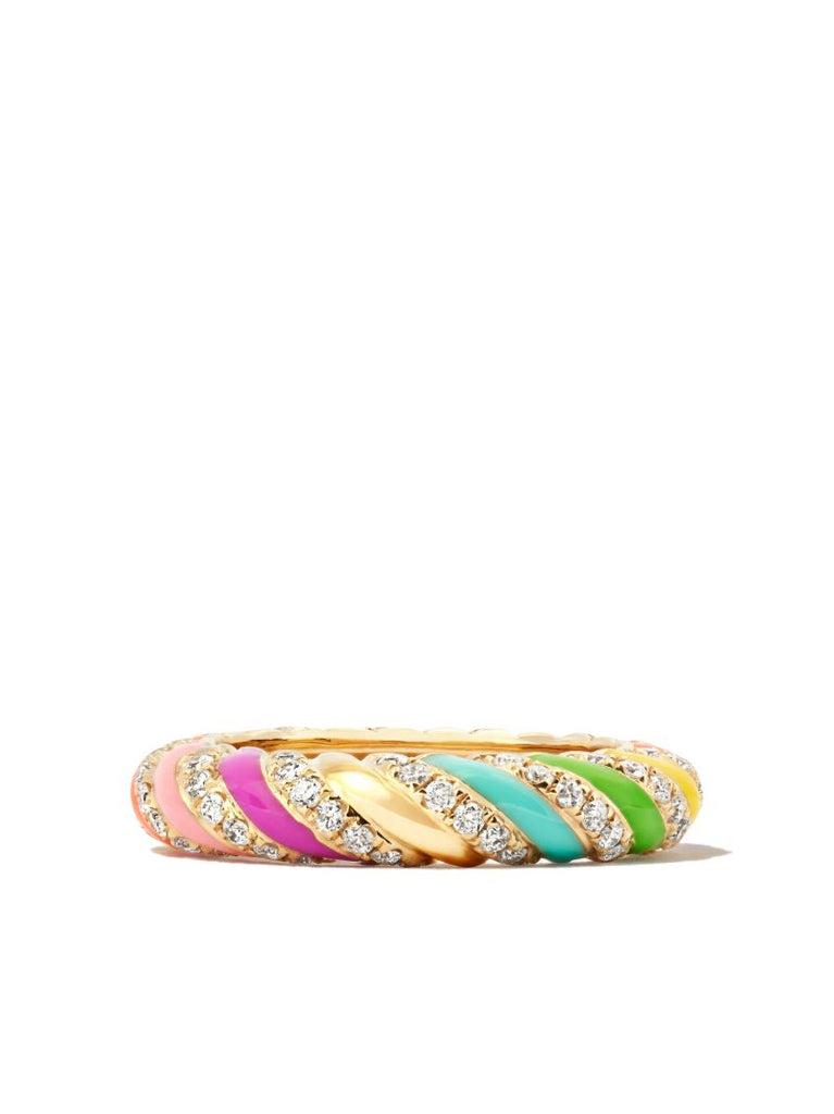 9k Yellow Gold Alliance Torsade Rainbow Diamond Ring
