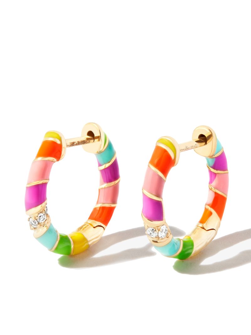 9k Yellow Gold Rainbow Stripe Diamond Hoop Earrings