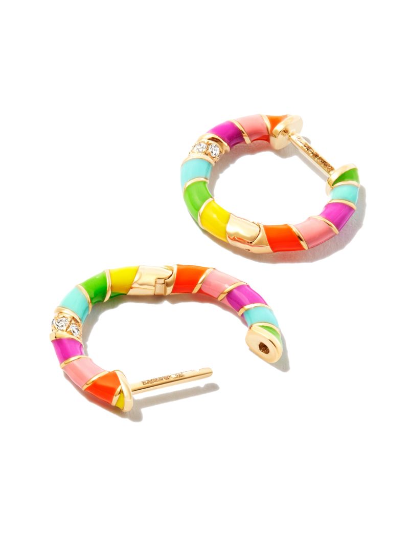 9k Yellow Gold Rainbow Stripe Diamond Hoop Earrings