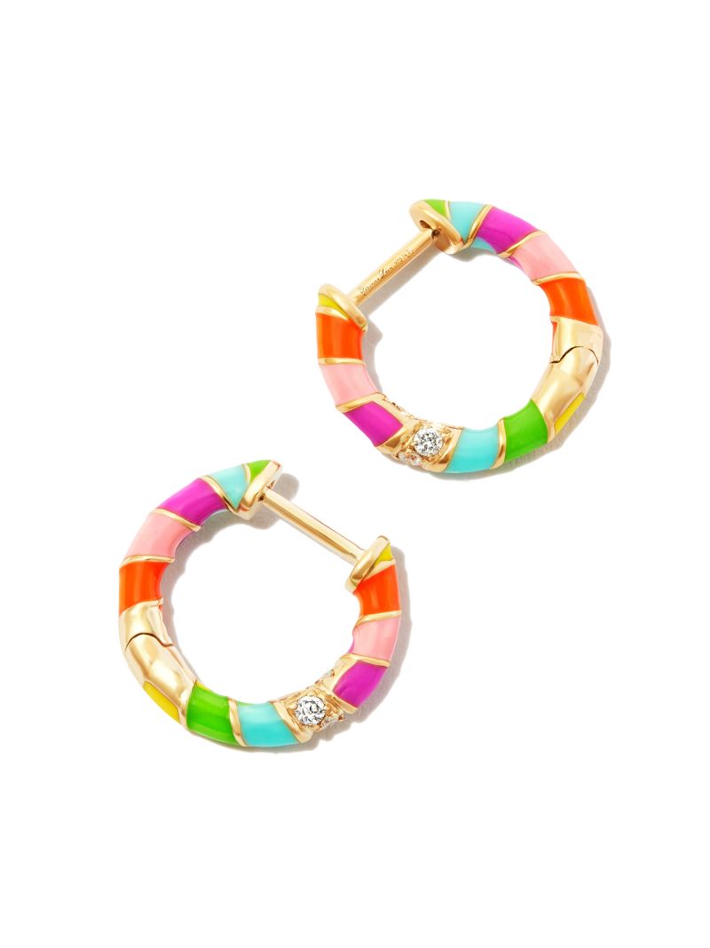 9k Yellow Gold Rainbow Stripe Diamond Hoop Earrings