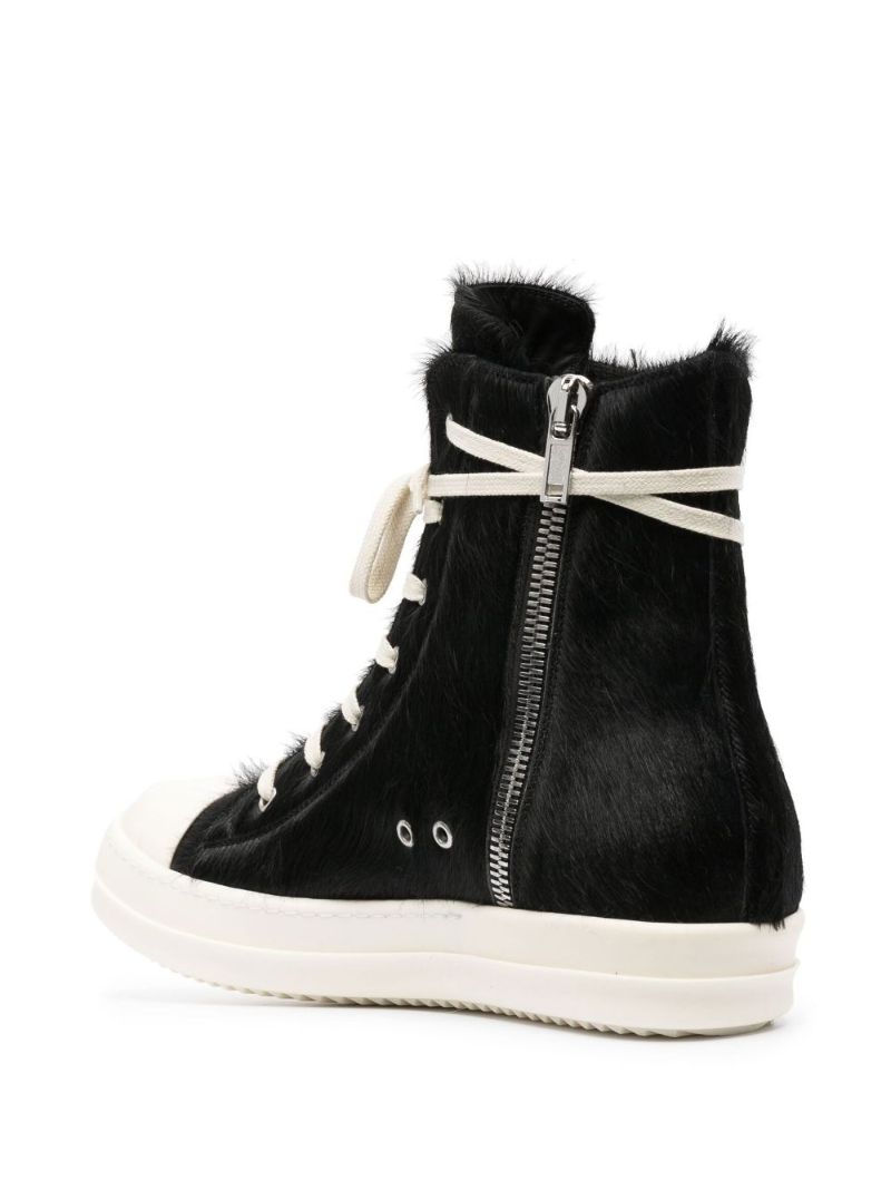 Black Pony Hair High-top Leather Sneakers