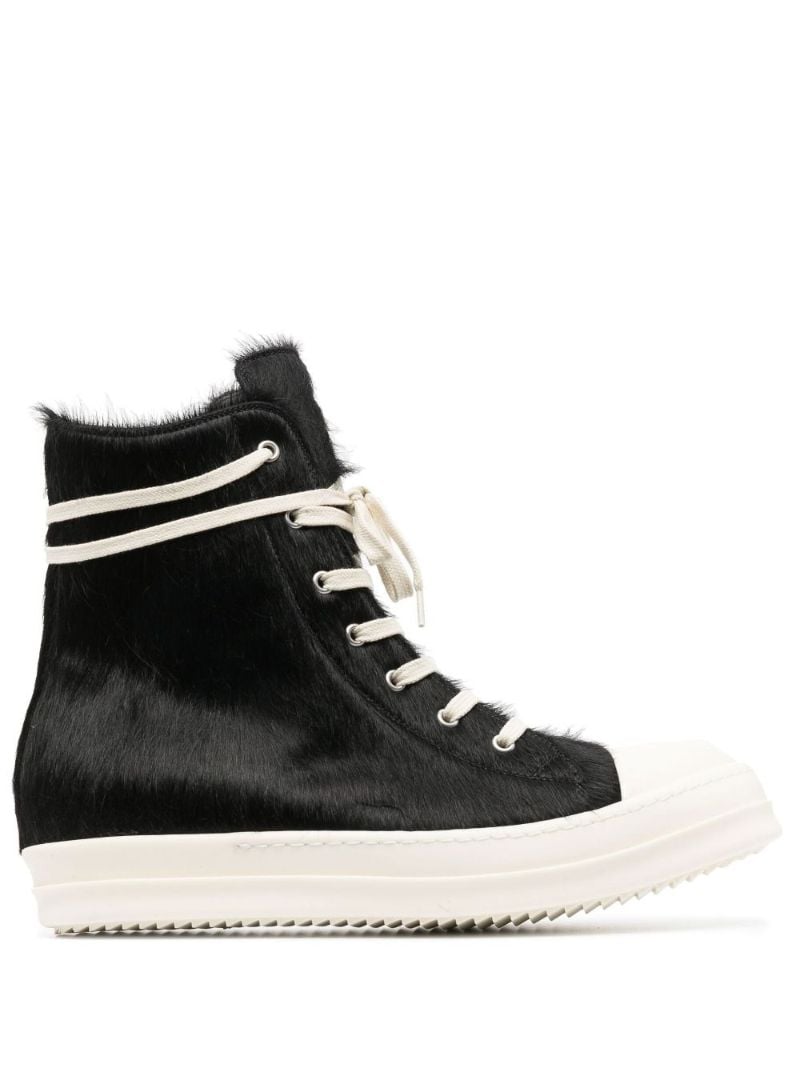 Black Pony Hair High-top Leather Sneakers