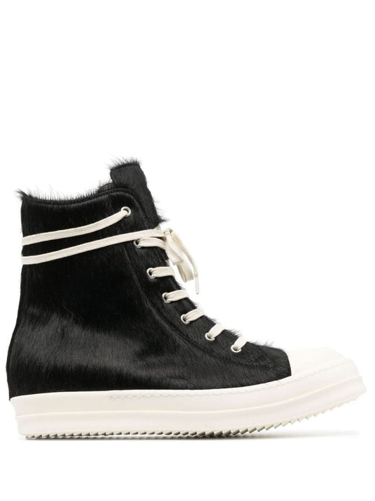 Black Pony Hair High-top Leather Sneakers