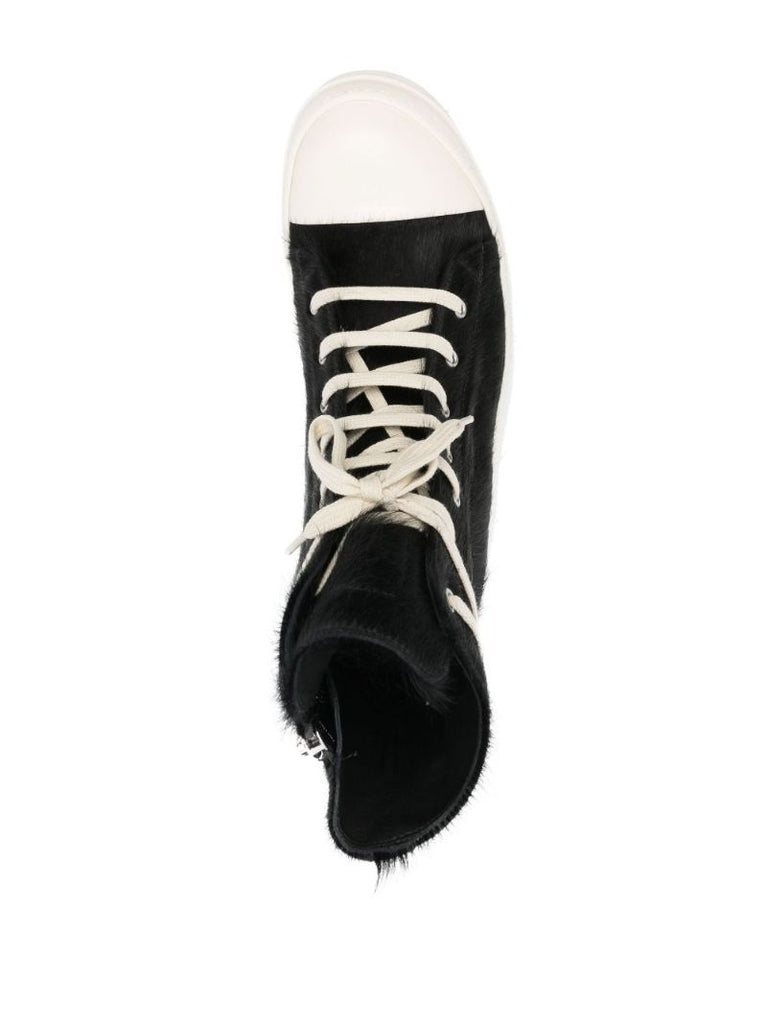 Black Pony Hair High-top Leather Sneakers