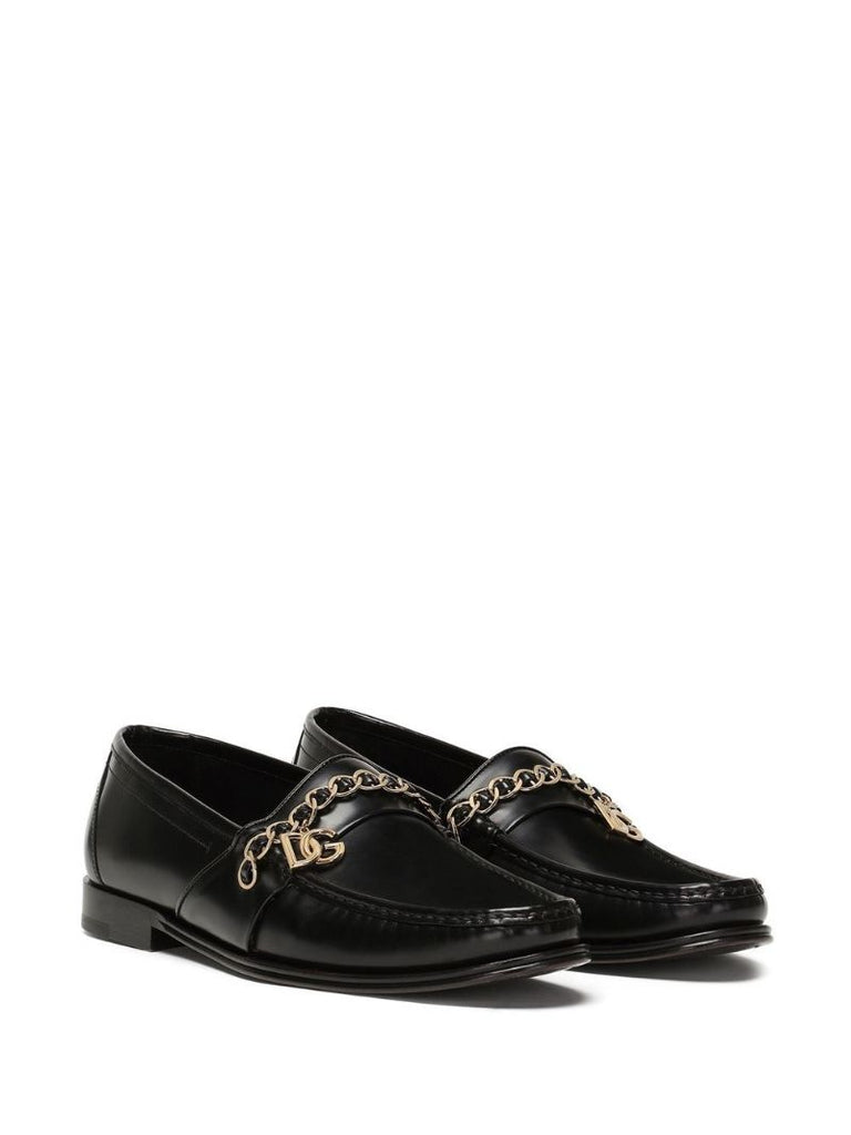 Black Chain Detail Leather Loafers