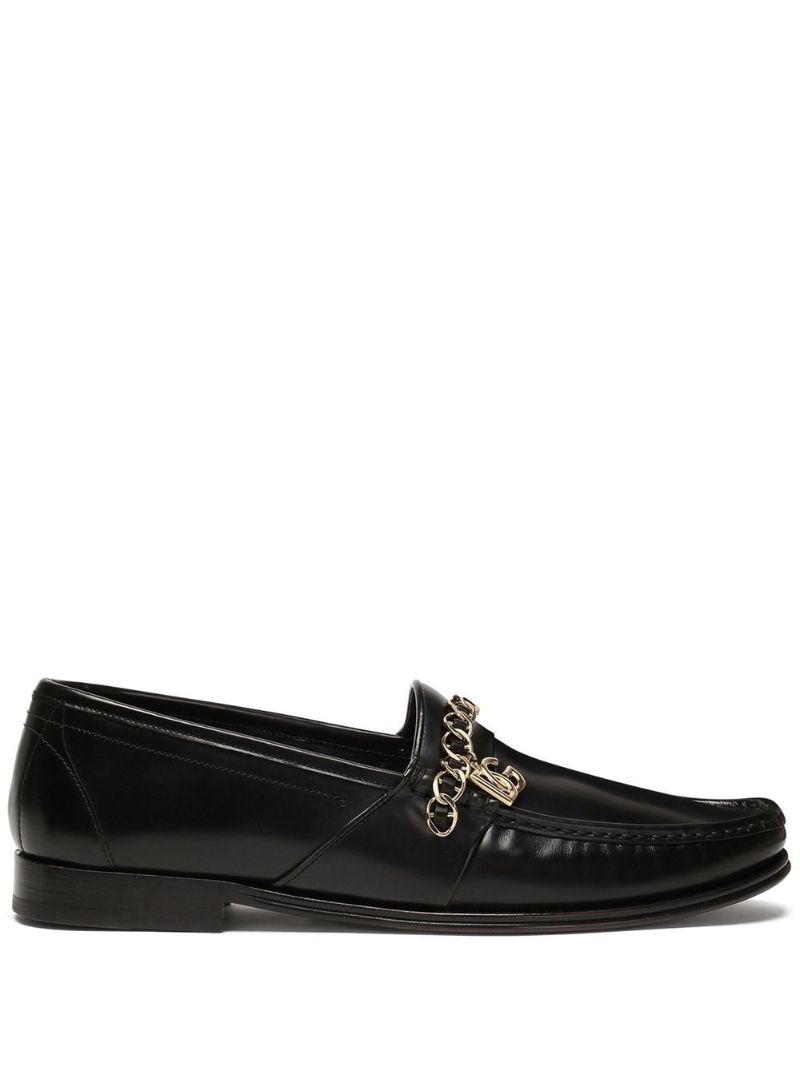 Black Chain Detail Leather Loafers