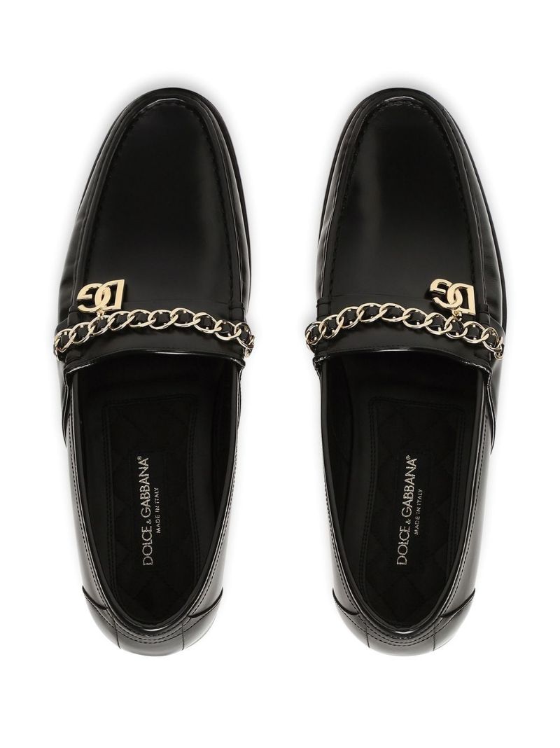 Black Chain Detail Leather Loafers