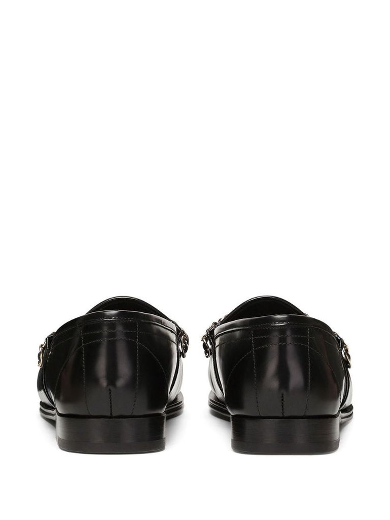 Black Chain Detail Leather Loafers