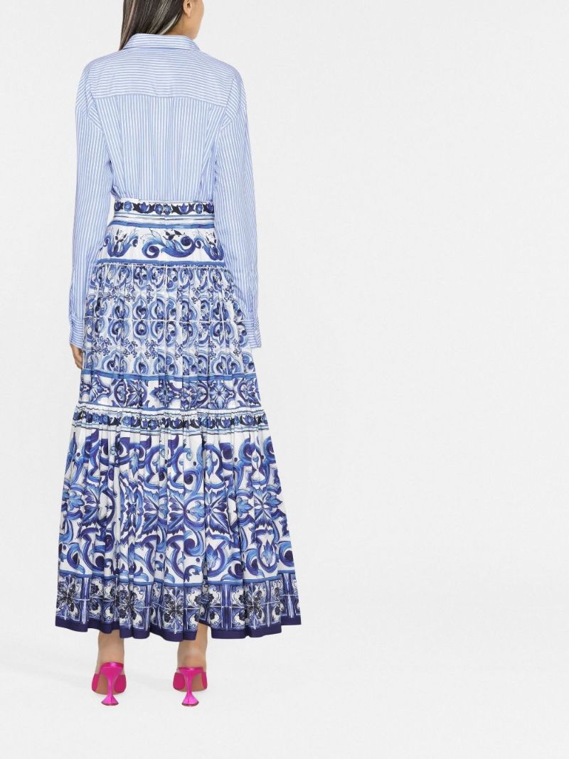 Blue Majolica Print Cotton Maxi Skirt