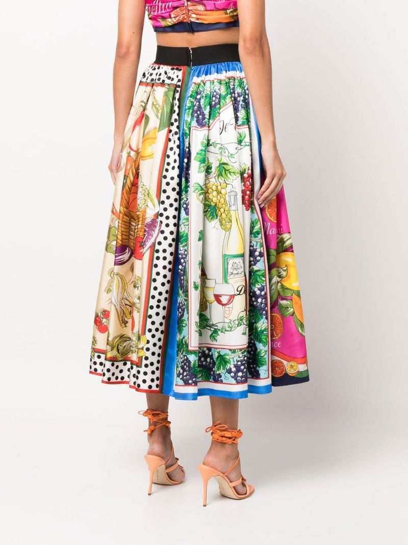Multicolour Mixed Print Silk Midi Skirt