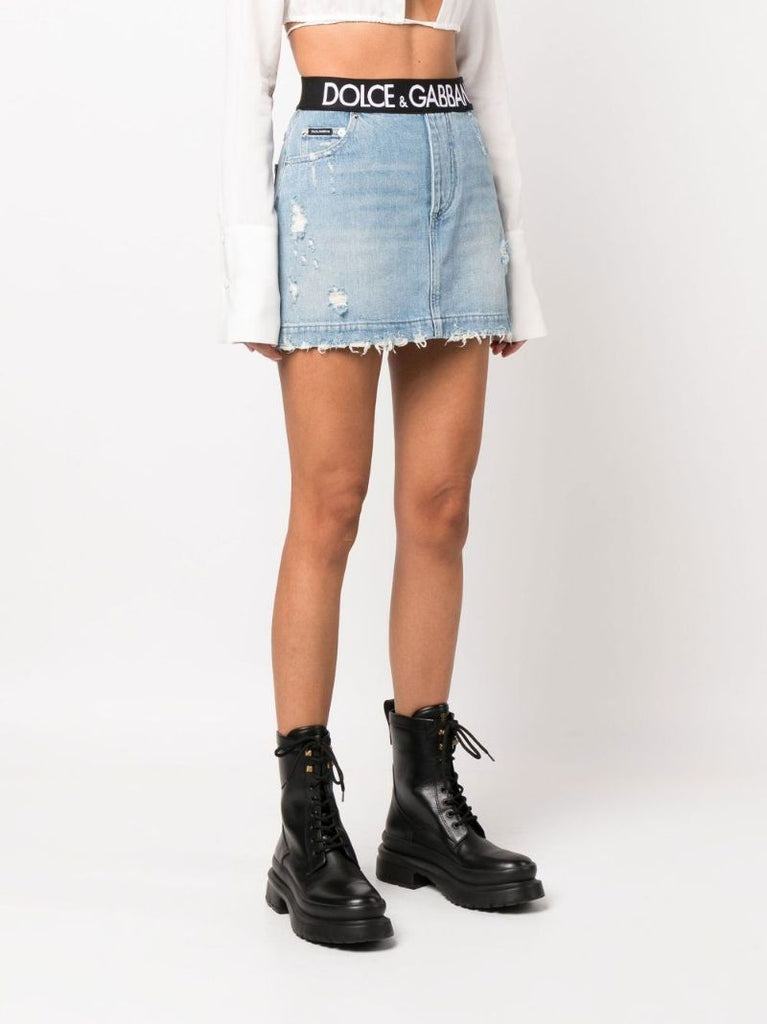 Blue Logo Denim Mini Skirt