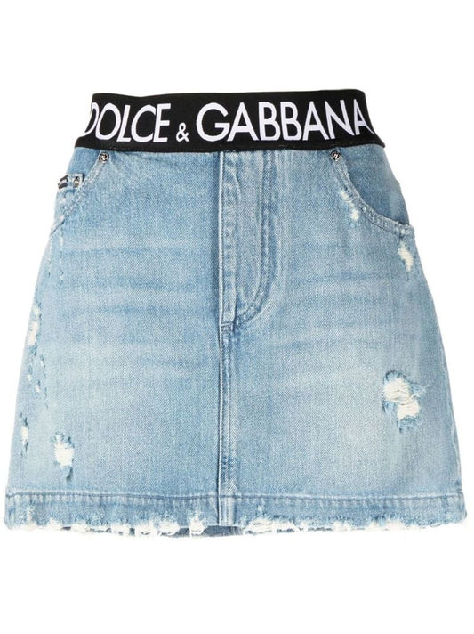 Blue Logo Denim Mini Skirt