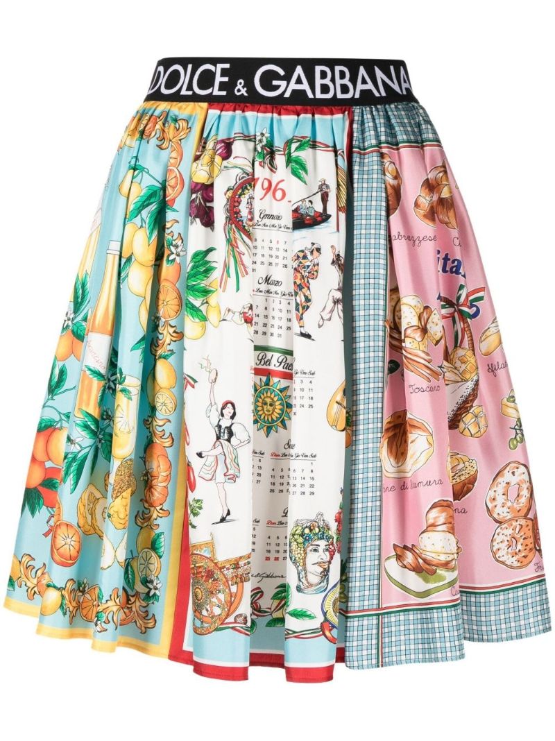 Multicolour Mixed Print Silk Skirt