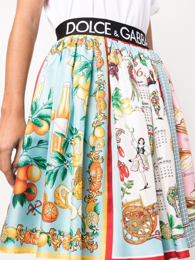 Multicolour Mixed Print Silk Skirt