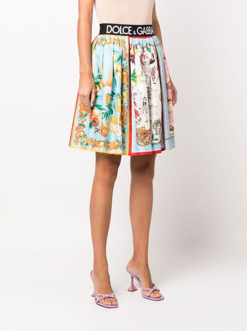 Multicolour Mixed Print Silk Skirt