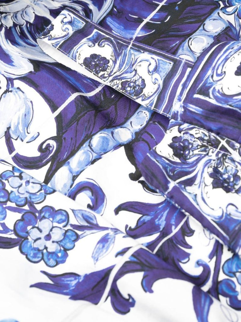 Blue Majolica Floral Print Cotton Dress